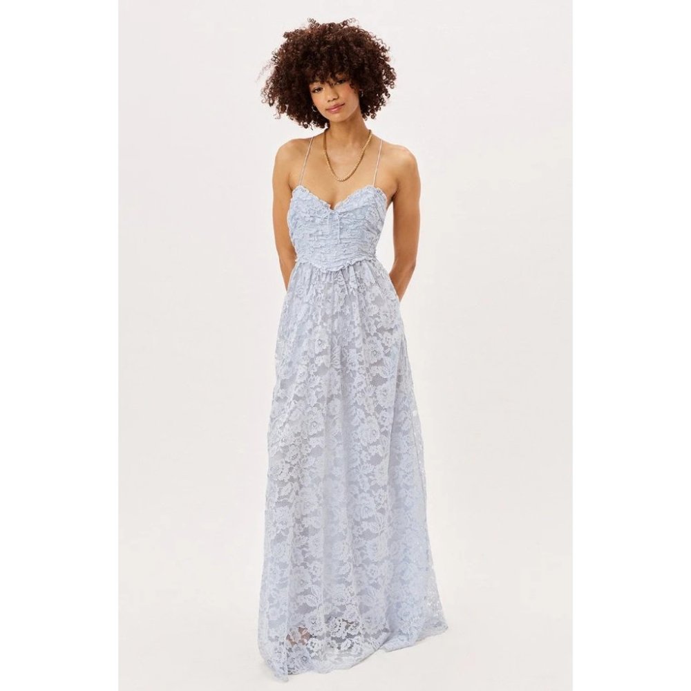 For Love & Lemons Joelle light blue lace maxi dress (M)